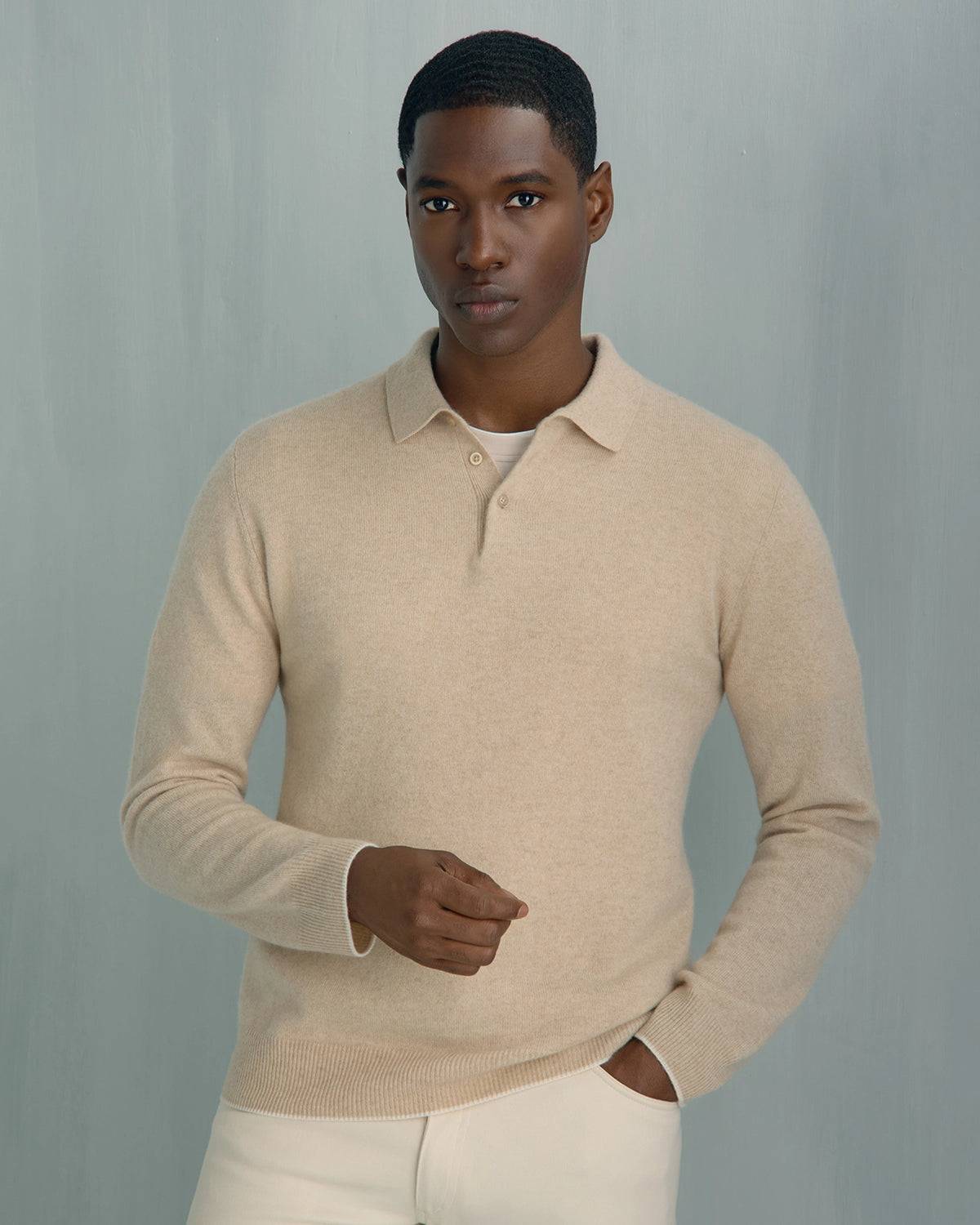 Chamonix Cashmere Long Sleeve Knit Polo - Chamonix Cashmere Long Sleeve Knit Polo Htr Cream
