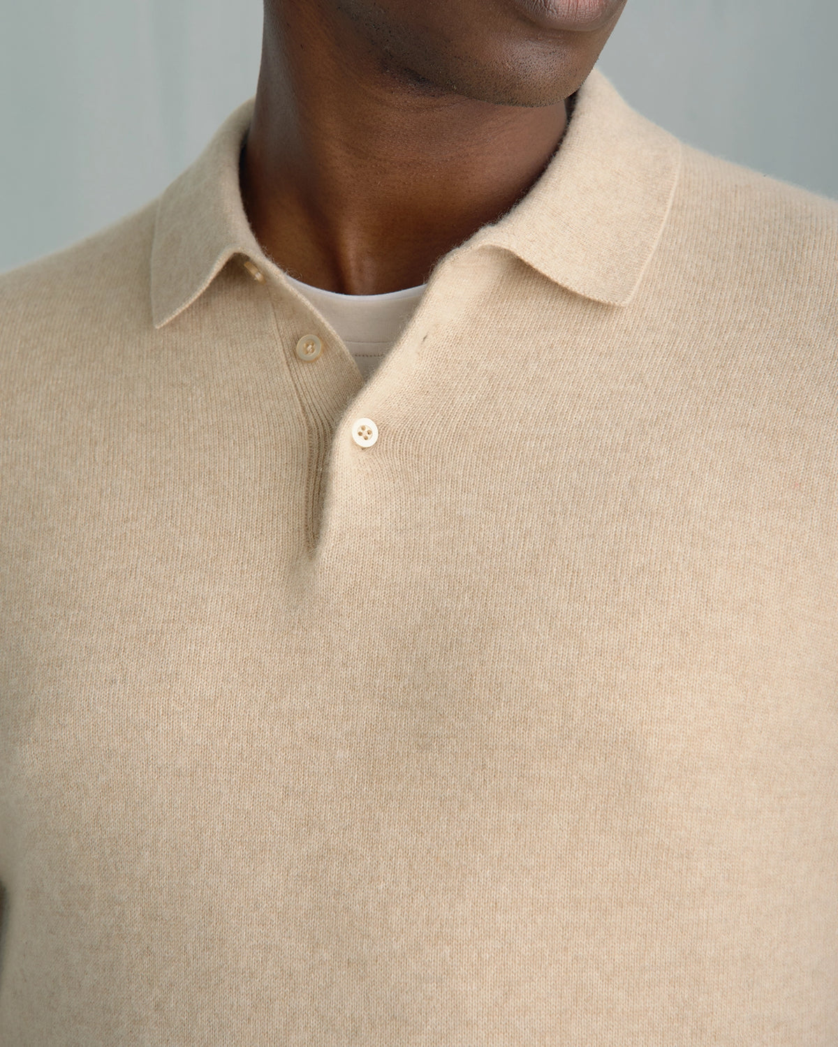 Chamonix Cashmere Long Sleeve Knit Polo - Chamonix Cashmere Long Sleeve Knit Polo Htr Cream