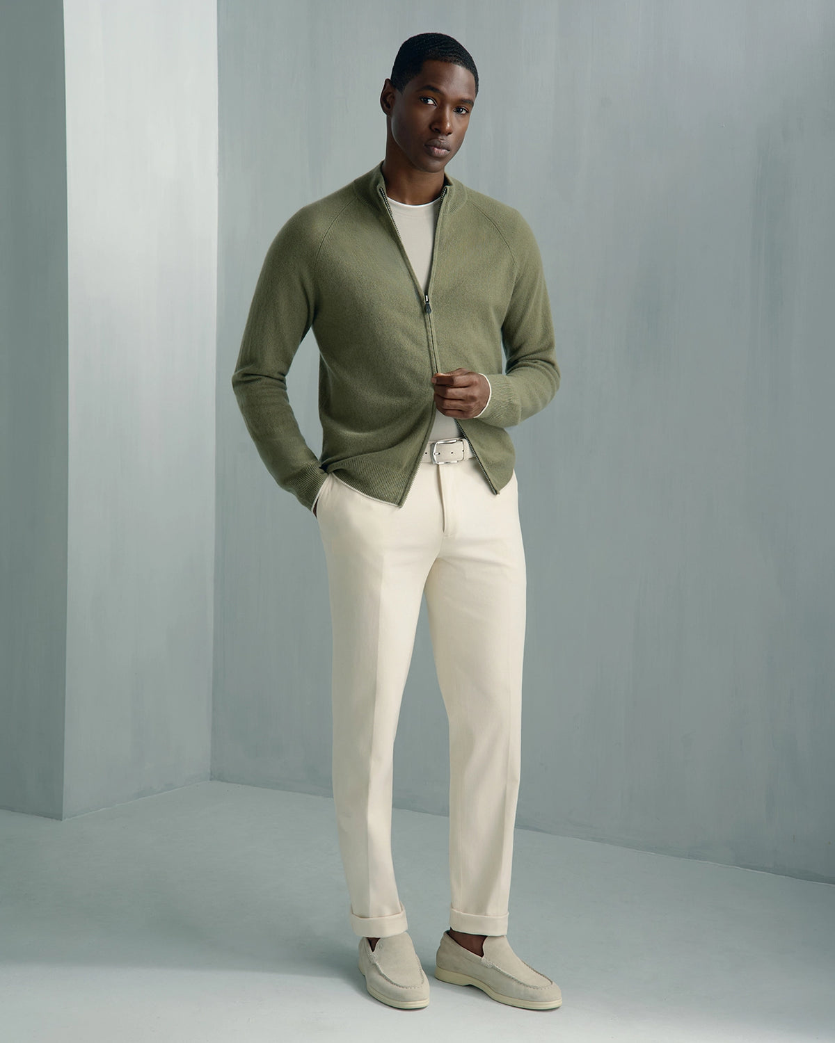 Chamonix Cashmere Full Zip - Chamonix Cashmere Full Zip Sage