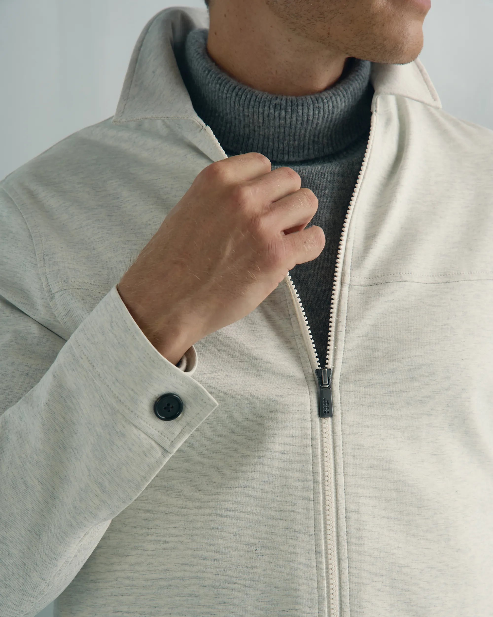 Windsor Cotton Nylon Knit Jacket - Windsor Cotton Nylon Knit Jacket Melange Cream