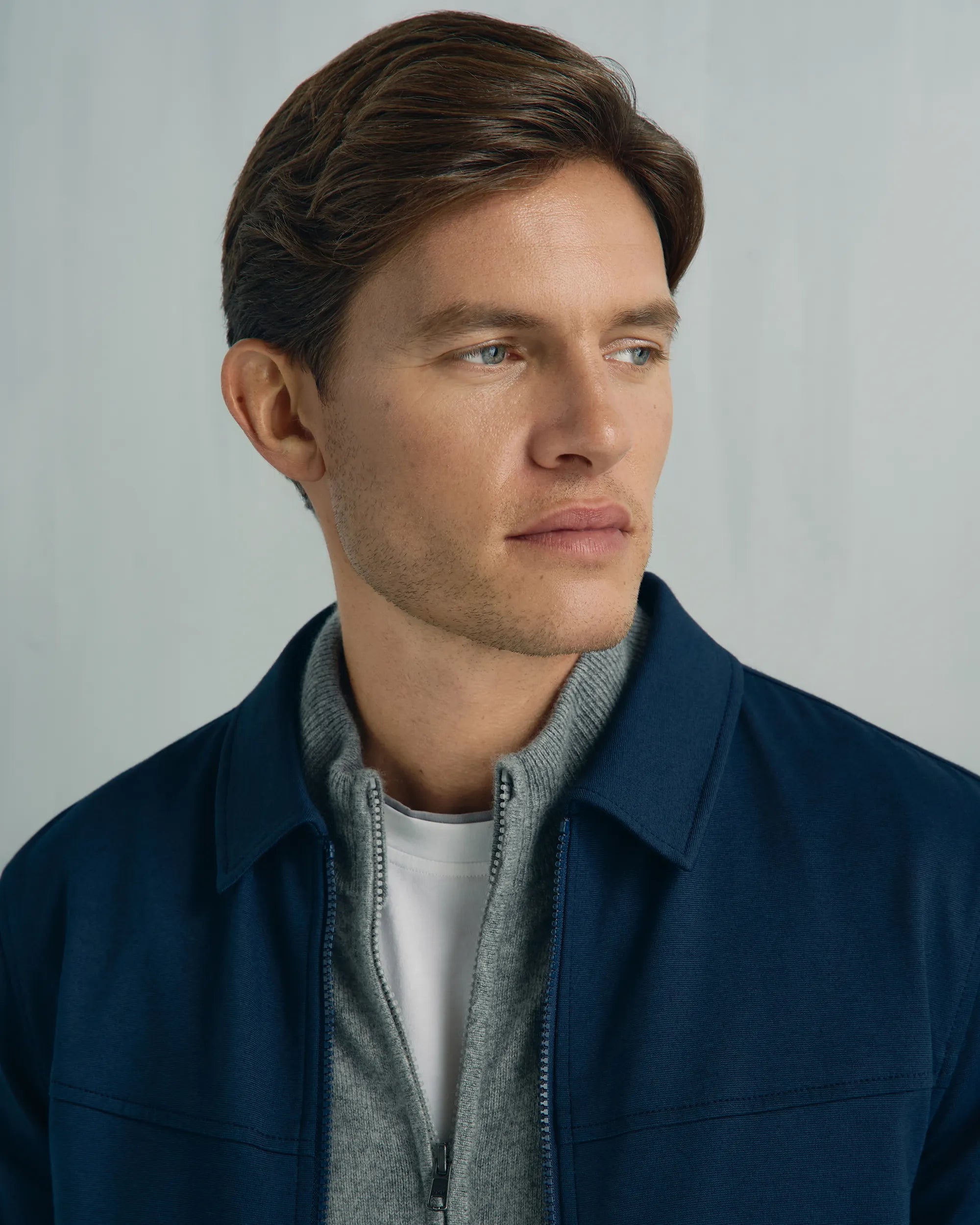 Windsor Cotton Nylon Knit Jacket - Windsor Cotton Nylon Knit Jacket Navy