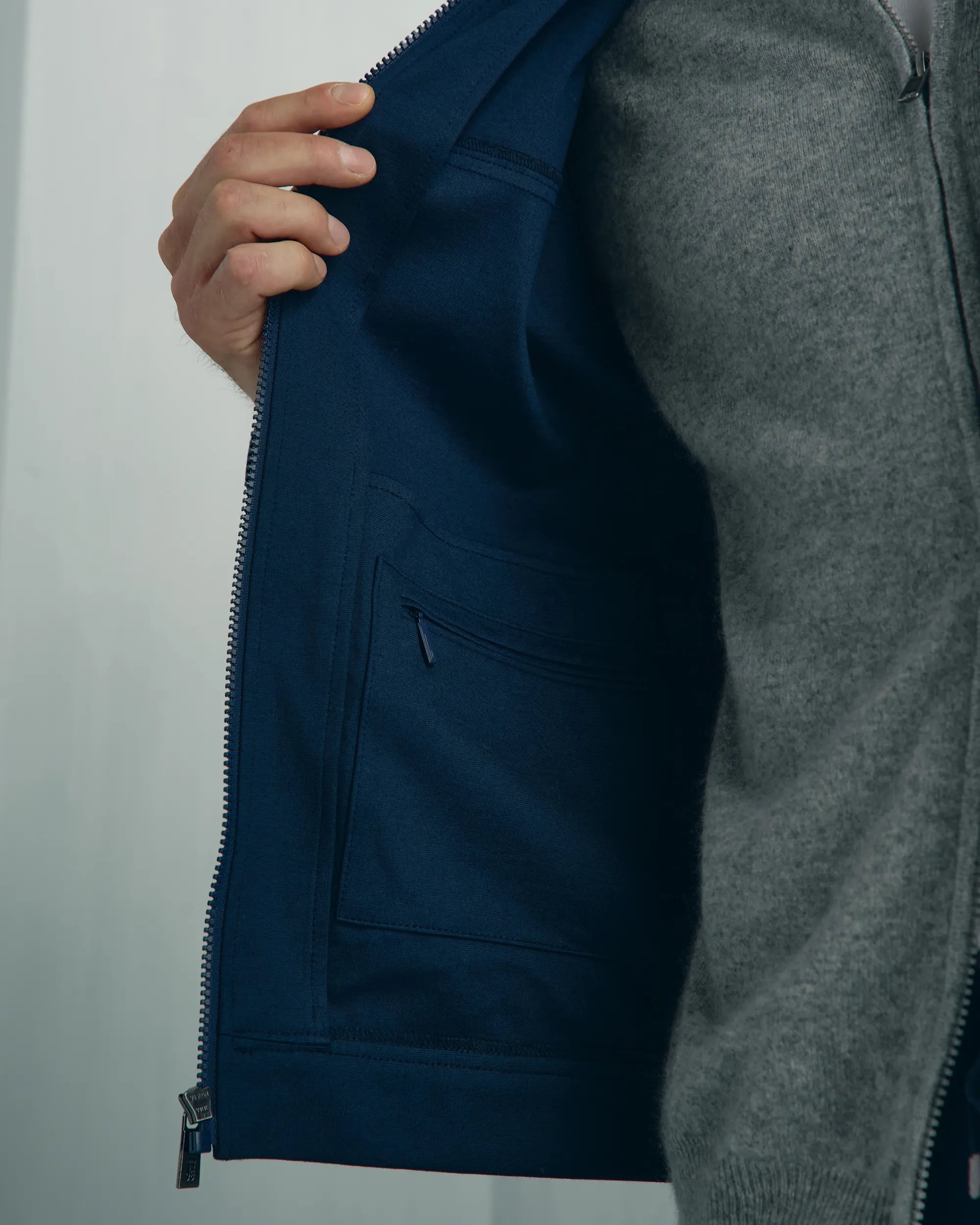 Windsor Cotton Nylon Knit Jacket - Windsor Cotton Nylon Knit Jacket Navy
