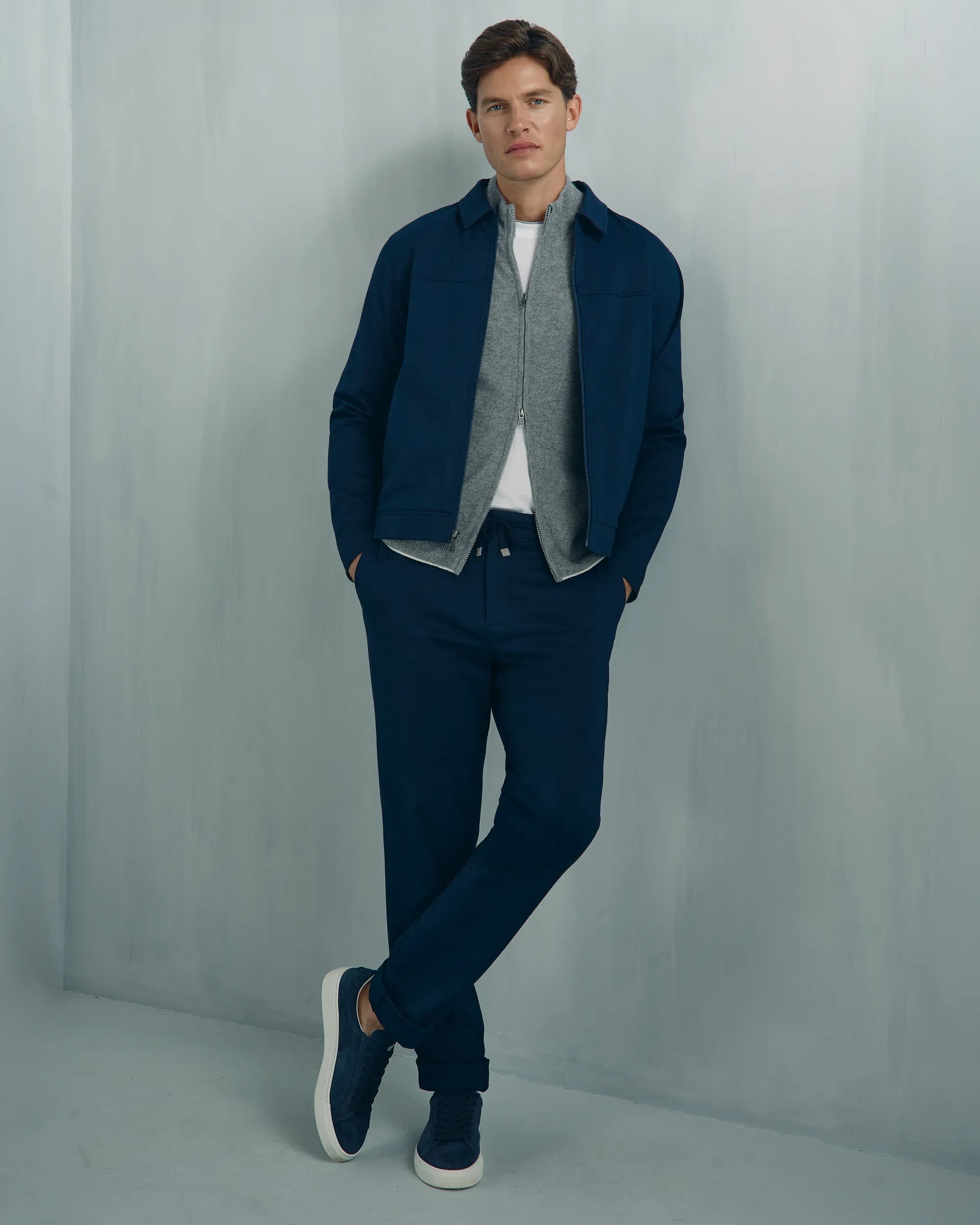 Windsor Cotton Nylon Knit Jacket - Windsor Cotton Nylon Knit Jacket Navy