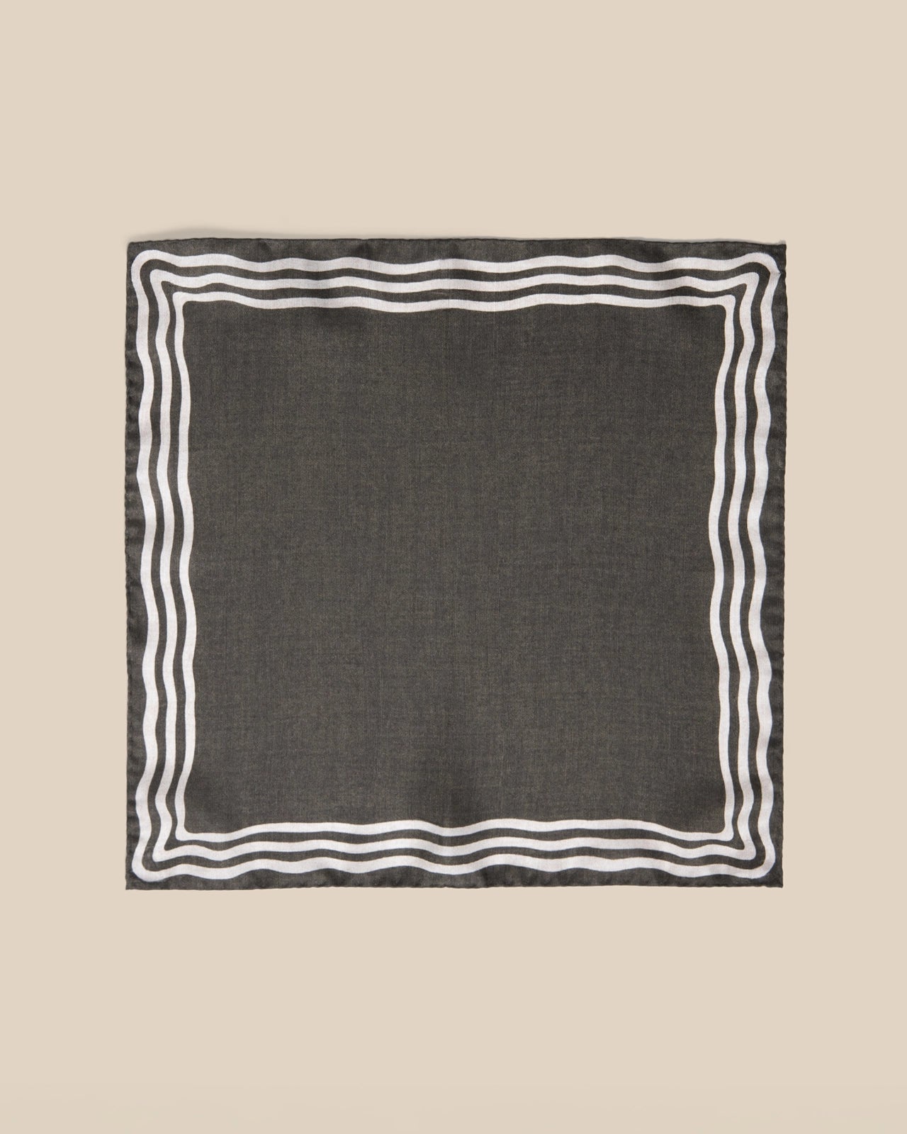 Silk Pocket Square - Silk Pocket Square Olive Wavy Border