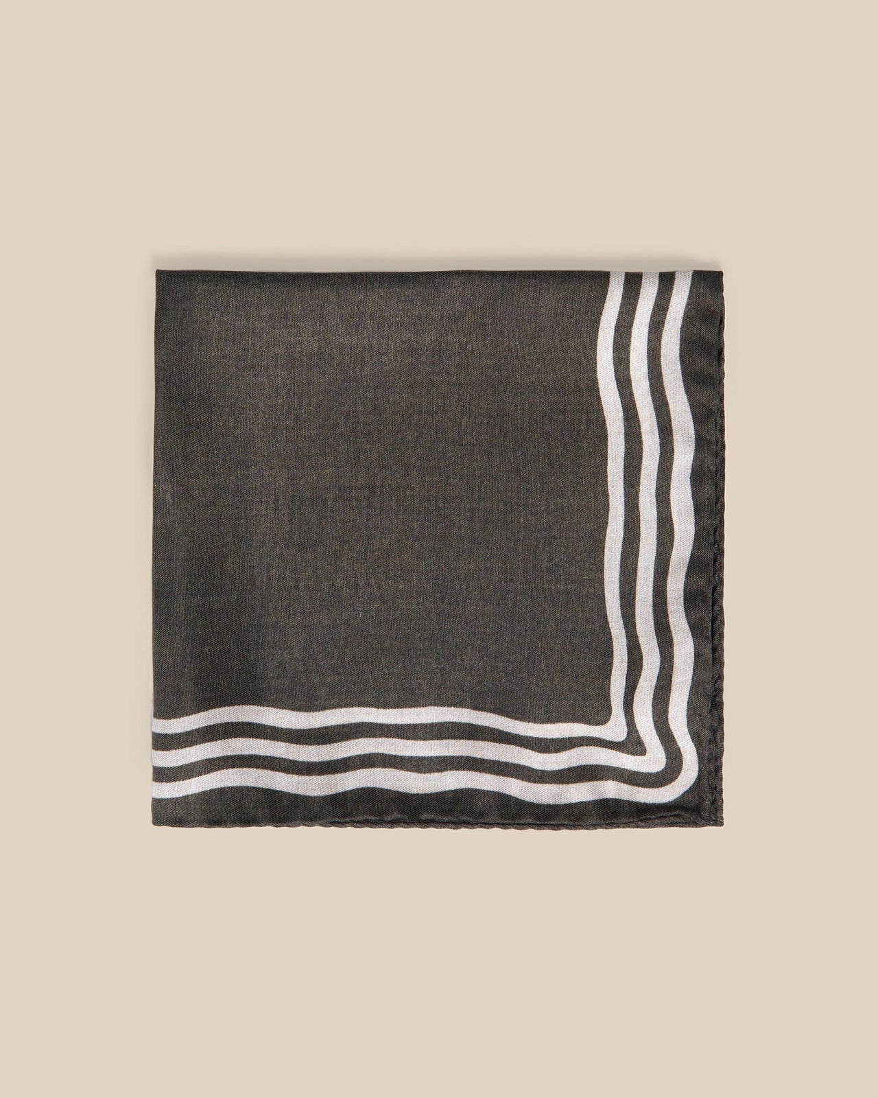 Silk Pocket Square - Silk Pocket Square Olive Wavy Border